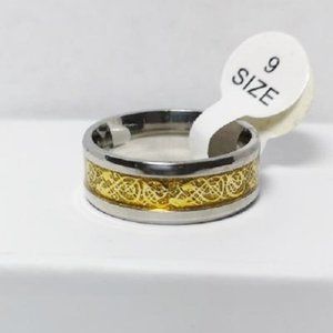 Stainless Steel 2-Tone Celtic Design Ring Sz 9 NEW